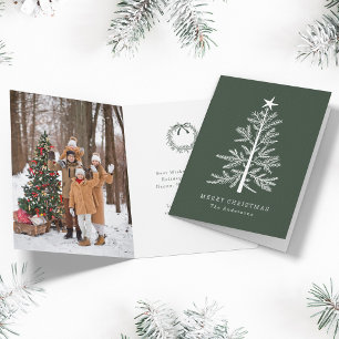 Forest Green Minimal Christmas Pine Tree Photo  Holiday Card