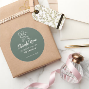Forest Green Minimal Floral Wedding Favours Classic Round Sticker
