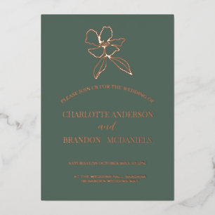 Forest Green Minimal Floral Wedding Invitation