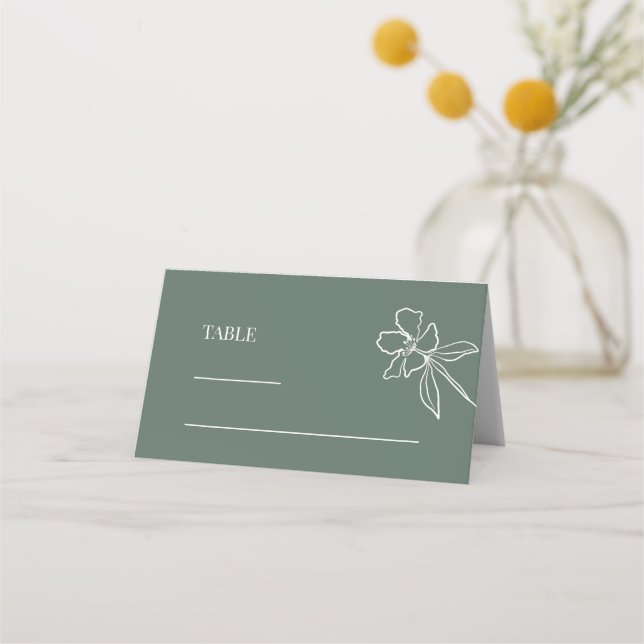  Forest Green Minimal Floral Wedding Place Card (Front)