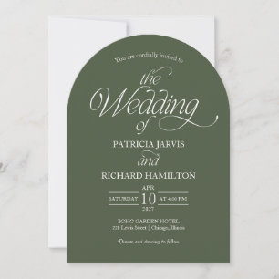 Forest Green Minimalist Arch Wedding Elegant Invitation