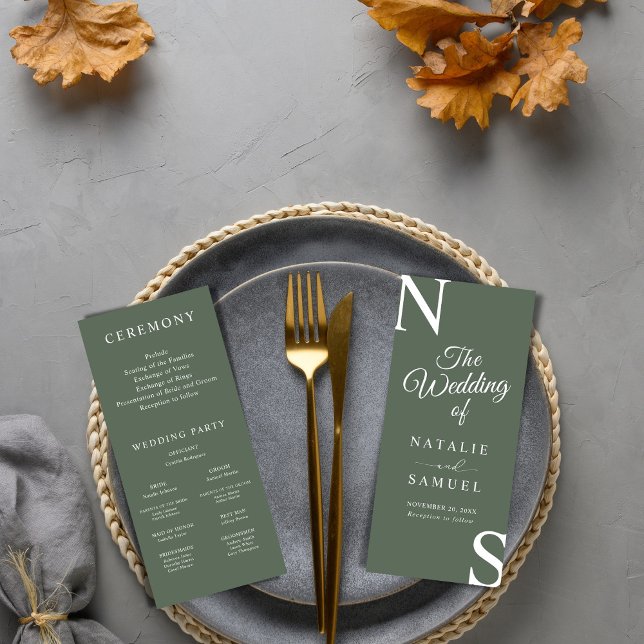 Forest Green Minimalist Bold Initials Wedd Program (Creator Uploaded)