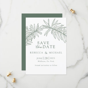 Forest Green Minimalist Botanical Save The Date
