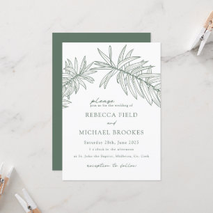 Forest Green Minimalist Botanical Wedding Invitation