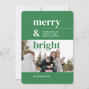 Forest Green Minimalist Merry Bright Christmas Holiday Card