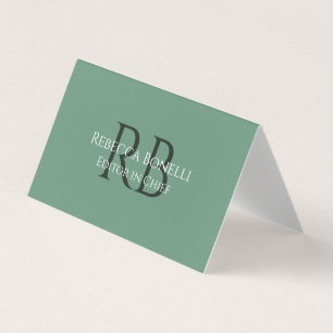 Forest Green Minimalist Monogram Editor in Chief Business Card