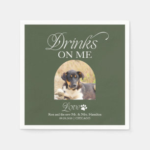 Forest Green Minimalist Pet Photo Wedding Napkin