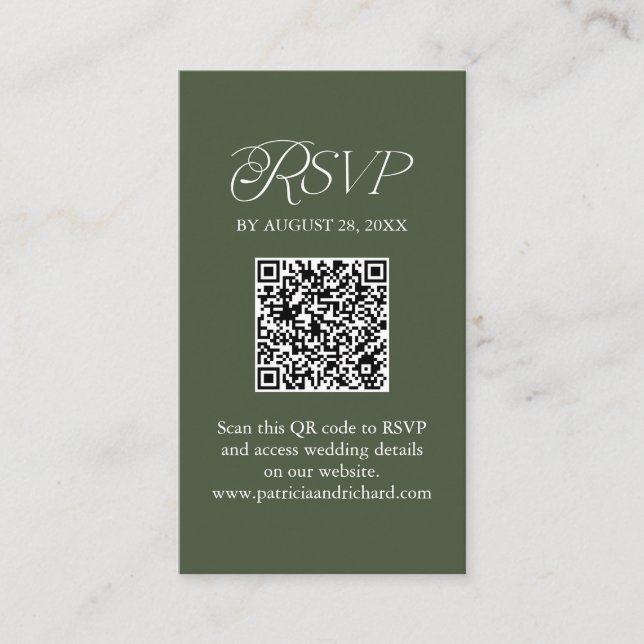 Forest Green Minimalist QR Code RSVP Scan to Reply Enclosure Card (Front)