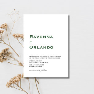 Forest Green Minimalist Simple Modern Wedding Invitation