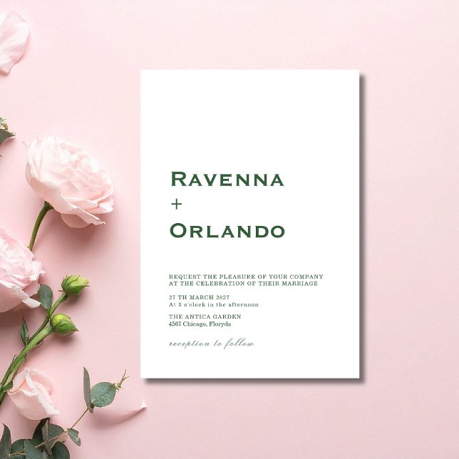 Forest Green Minimalist Simple Modern Wedding Invitation (Creator Uploaded)