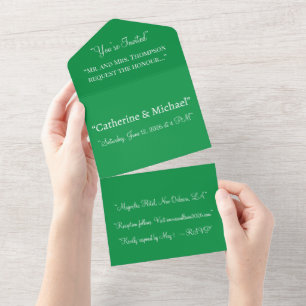 Forest Green Modern All In One Wedding Invite