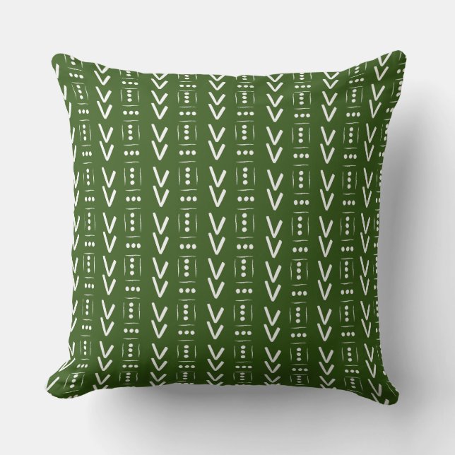 Forest Green Modern Arrow Mud Cloth Print Accent Cushion (Front)