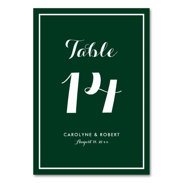Forest Green Modern Calligraphy Wedding Table Number (Front)