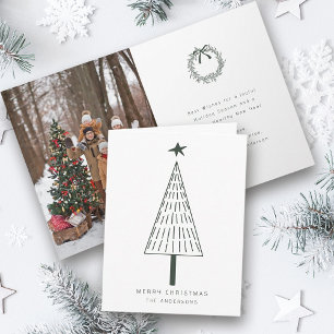 Forest Green Modern Christmas Pine Tree Photo Holiday Card