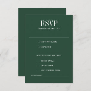 Forest Green Modern Colourful Meal Choice Wedding RSVP Card