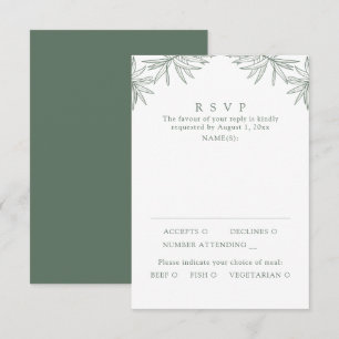 Forest Green Modern Minimal Botanical Meal RSVP Card