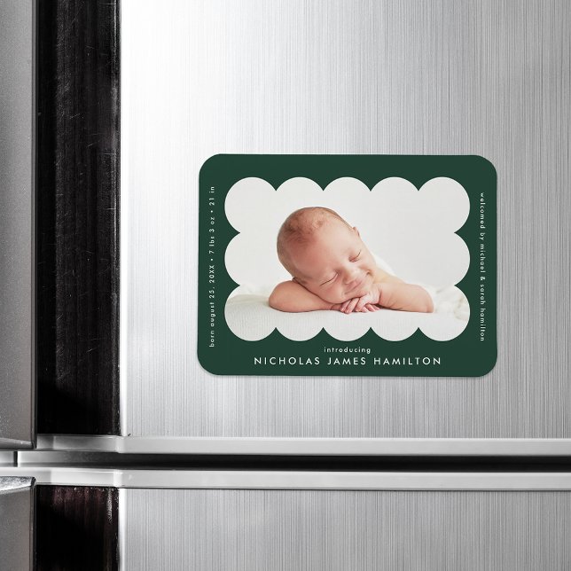 Forest Green Modern Scalloped Birth Announcement Magnet (Creator Uploaded)