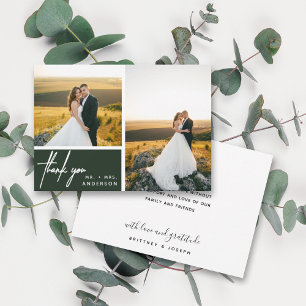 Forest Green Modern Script 2 Photo Wedding