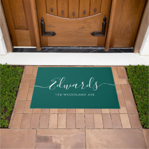 Forest Green Modern Script Personalised Doormat