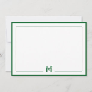 Forest Green Monogram Double Border Stationery Card