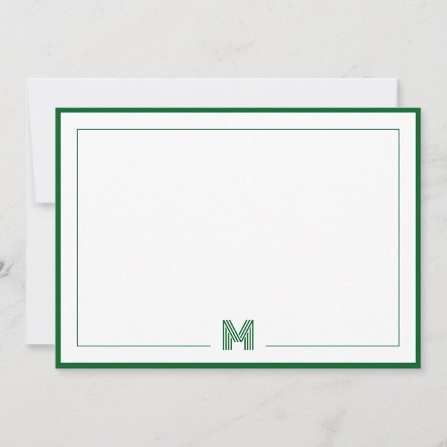 Forest Green Monogram Double Border Stationery Card (Front)