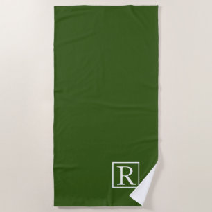 Forest Green Monogram Initial Name Cute Custom Beach Towel
