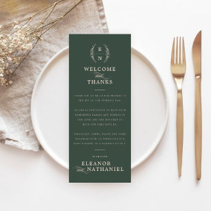 Forest Green Monogram Welcome & Thanks Wedding Thank You Card