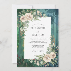 Forest Green Moody Evergreen Wedding Invitation