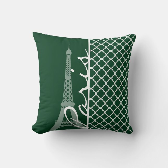 Forest Green Moroccan Quatrefoil; Paris Cushion (Front)