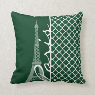 Forest Green Moroccan Quatrefoil; Paris Cushion