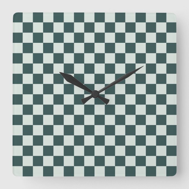 Forest green moss chequerboard pattern square wall clock (Front)