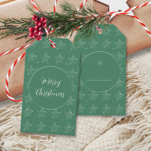 Forest Green Nordic Hand Drawn Stars Christmas Gift Tags