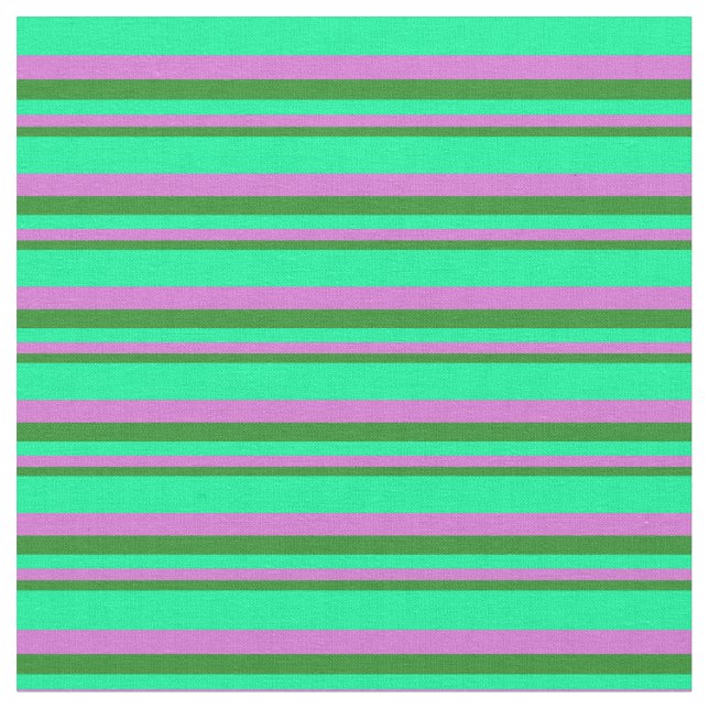 Forest Green, Orchid & Green Pattern of Stripes Fabric (Close Up)