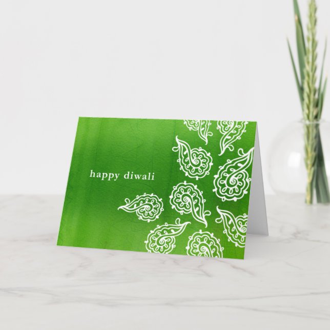Forest Green Paisleys Diwali Card (Front)