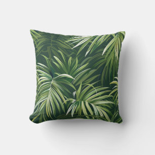 Forest green palm tree leave exotic flora cushion