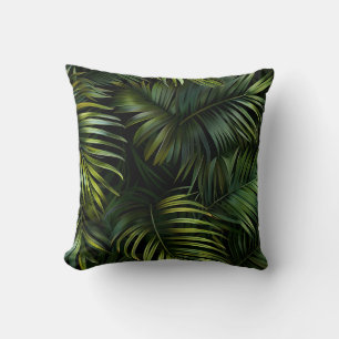 Forest green palm tree leave exotic flora cushion