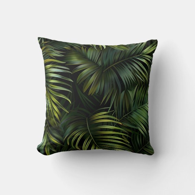 Forest green palm tree leave exotic flora cushion (Front)