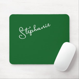 Forest Green Personalized Name Script Minimalist  Mouse Pad