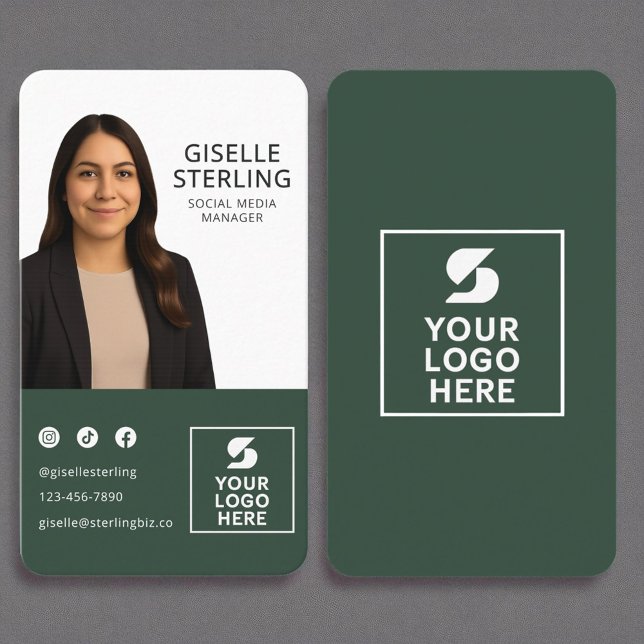 Forest Green Photo Logo Portrait Modern  Business Card (Creator Uploaded)