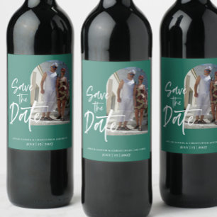 Forest Green Photo Save the date Invitation Wine Label