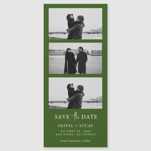 Forest Green Photo Strip Magnetic Wedding (Front)