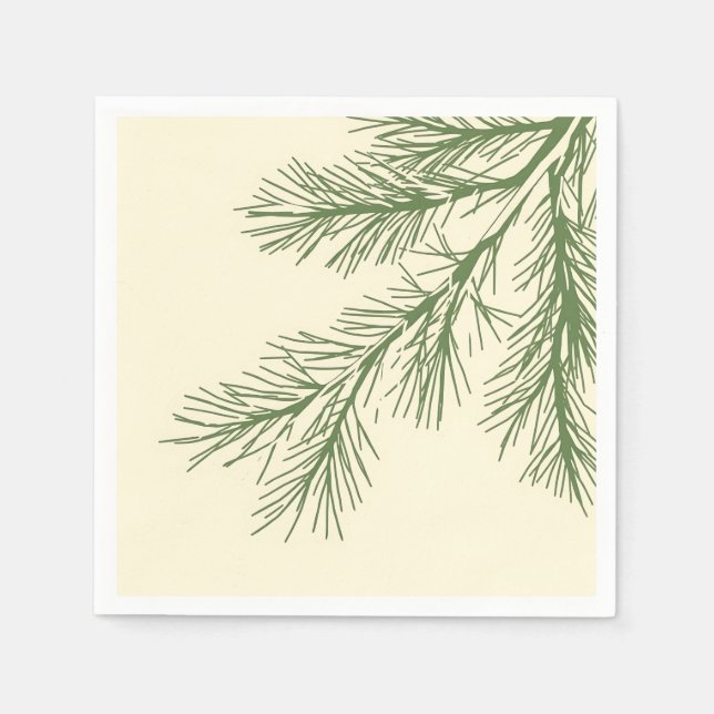 Forest Green Pine Branches on Cream  Napkin (Front)
