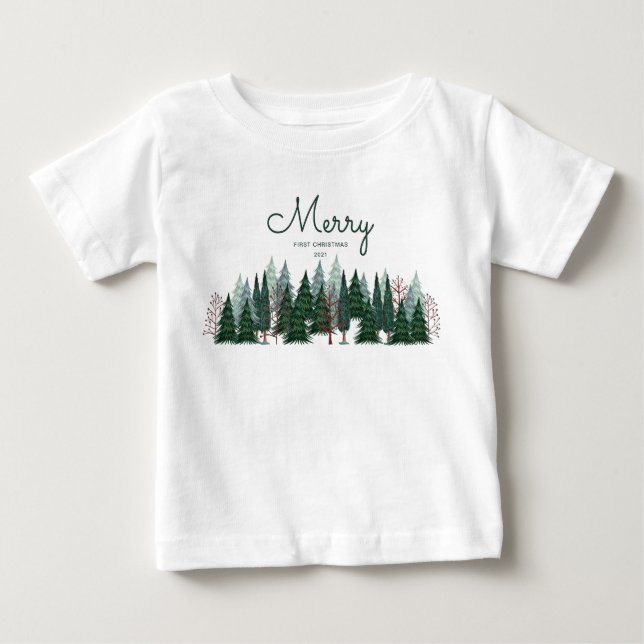 Forest green pine trees nature Christmas Holiday   Baby T-Shirt (Front)