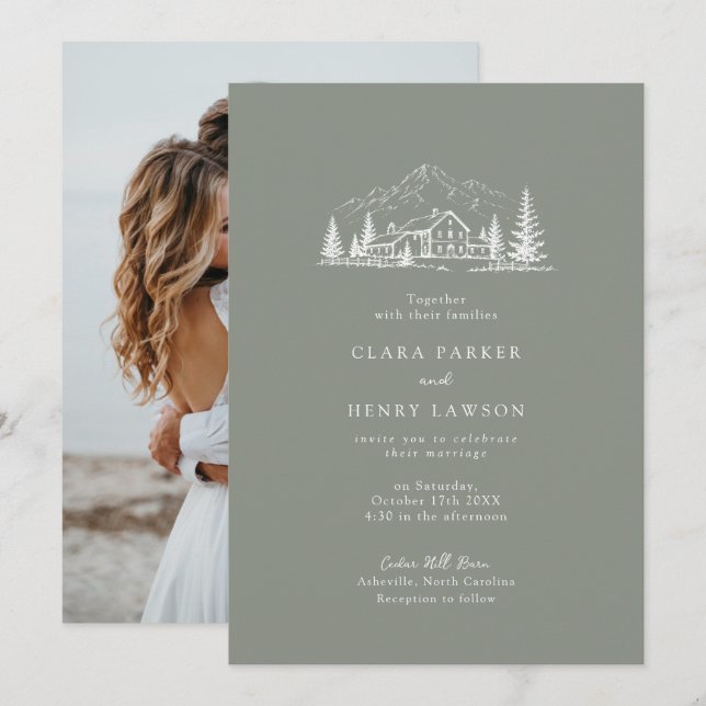 Forest Green Pine Winter Wedding Invitation (Front/Back)