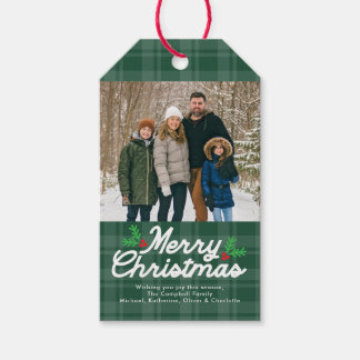 Forest Green Plaid Merry Christmas Photo Gift Tags