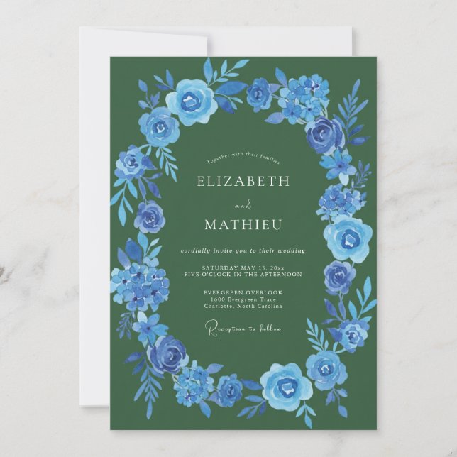 Forest Green Poetic Floral Wedding Invitation (Front)