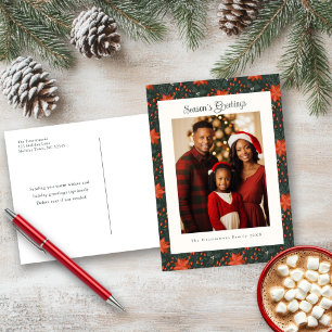 Forest Green Poinsettia Holiday Photo Postcard