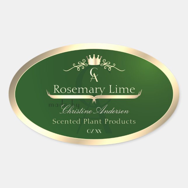Forest Green Product Label Gold Frame and Monogram (Front)