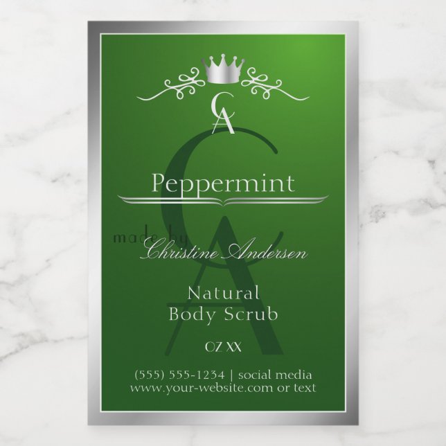 Forest Green Product Label Silver Frame Monogram (Single Label)
