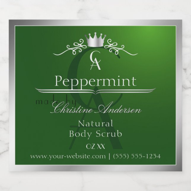 Forest Green Product Label Silver Frame Monogram (Single Label)